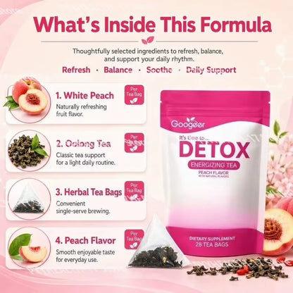 Energizing Herbal Tea Bags Dietary Supplement Peach Flavor Daily Wellness Energy Support for Adult Use 28 Tea Bags Pack