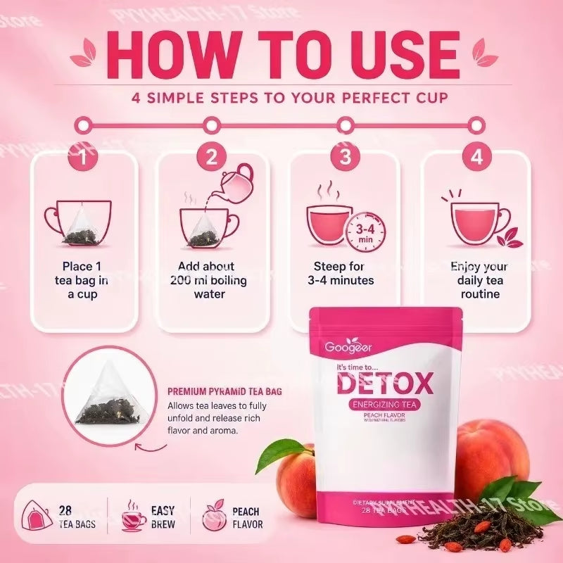 Energizing Herbal Tea Bags Dietary Supplement Peach Flavor Daily Wellness Energy Support for Adult Use 28 Tea Bags Pack