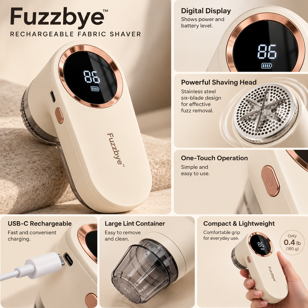 Fuzzbye™ Rechargeable Fabric Shaver